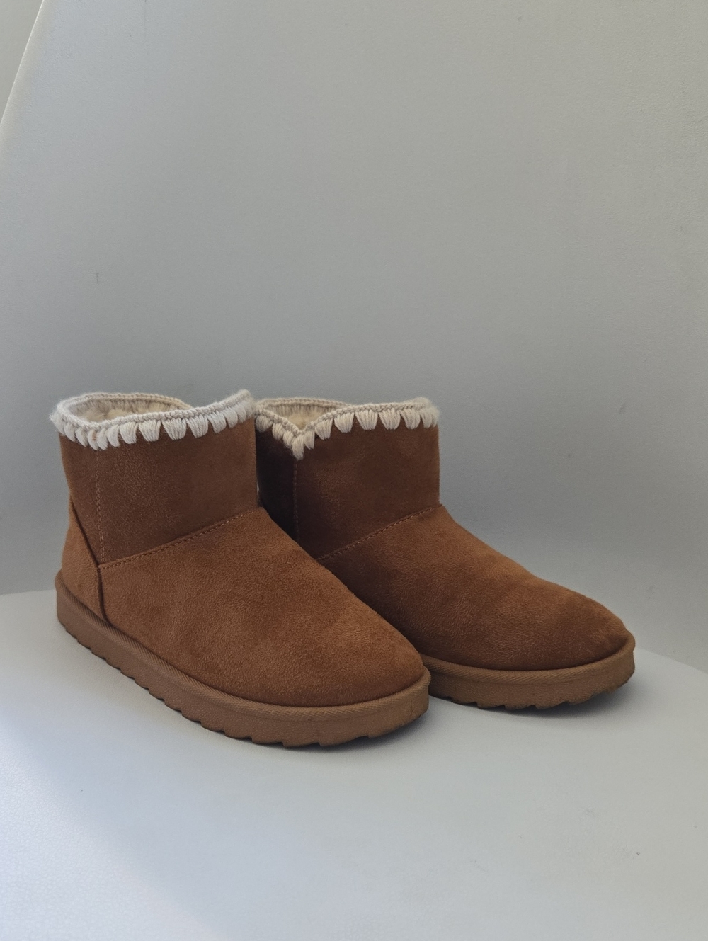 Girls Cozy Faux Suede Ankle Boots in Brown